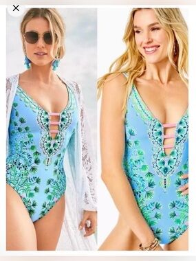 NWT Lilly Pulitzer Jaspen One Piece Swimsuit FRENCHIE BLUE
MOSAIC SHELLS Sz: 4